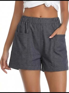 New XL Faux Denim Shorts, Elastic Waist Mid Rise Loose Fit with 2 Front pocket